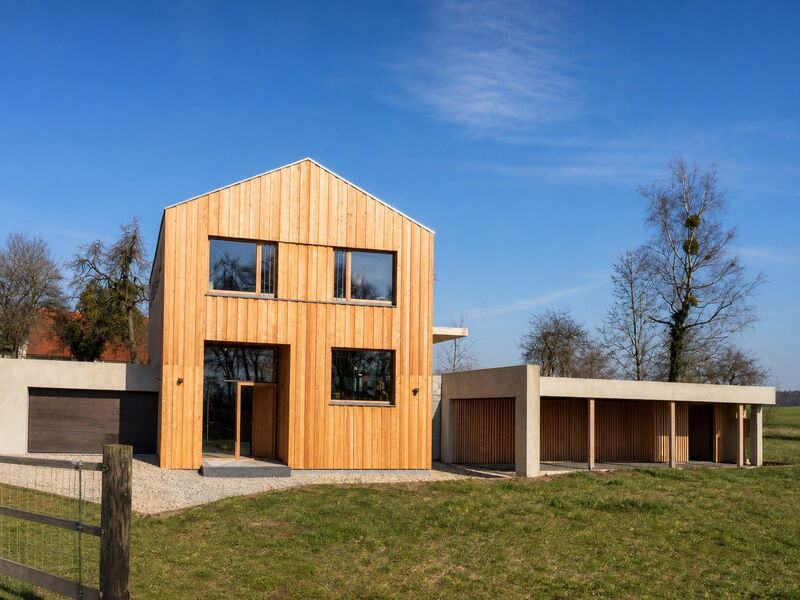 Aussenansicht des Holzgebaeudes in Landshut Frauenberg.